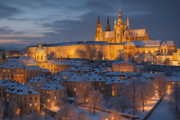 Prager Burg im Winter mit Schnee